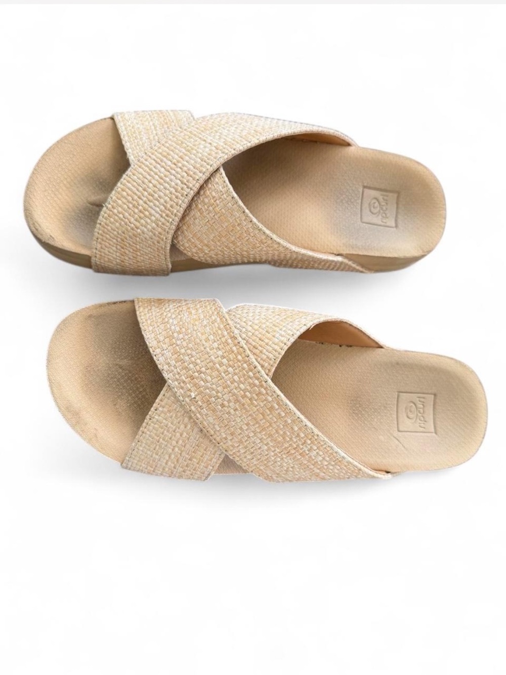 Rip Curl Neutral Raffia Criss Cross Slide Sandals Platform Size 6 / 36